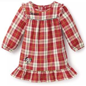 NWT Disney Santa Minnie Mouse Plaid Holiday Nightshirt Pajamas Gown Size 9/10